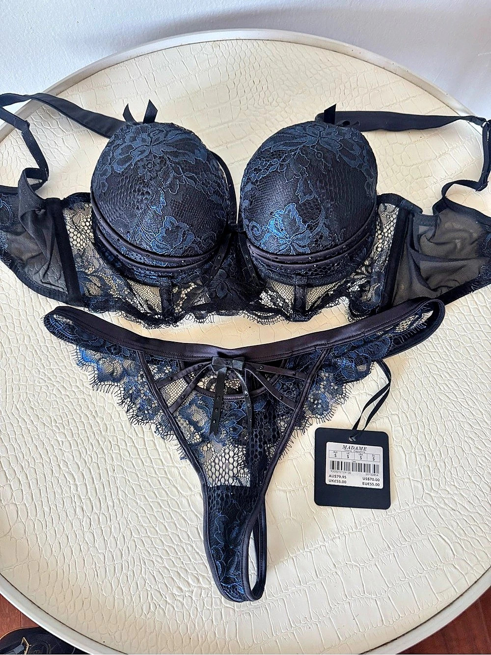 Honey Birdette Floral Lace Bra & Thong Set Size Small NWT